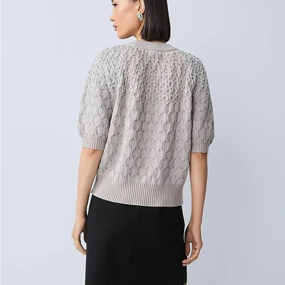 ANN TAYLOR Silver Shimmer Cable Sweater Twead - Picture 10 of 12